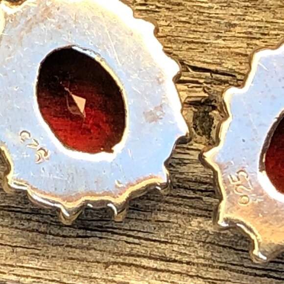 Sterling silver with garnet stone dangle earrings - Picture 3 of 4